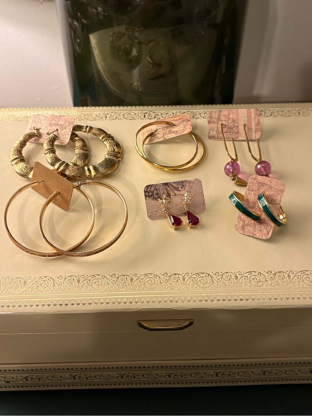 Gold Tone Earrings and Hoop Earrings Bundle - Women Jewelry